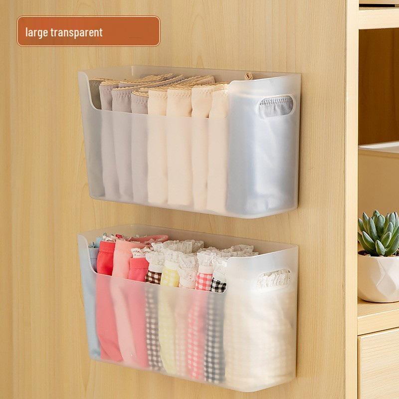 Wall-Mounted Underwear & Lingerie Organizer, Punch-Free Plastic Box for Socks Storage