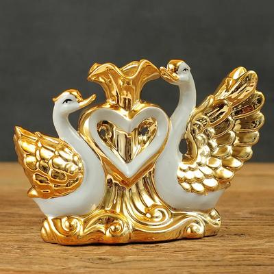 European Wedding Decor Crafts Ceramic Creative Room Decoration Handicraft Gold Swan Porcelain Figurines Decorations