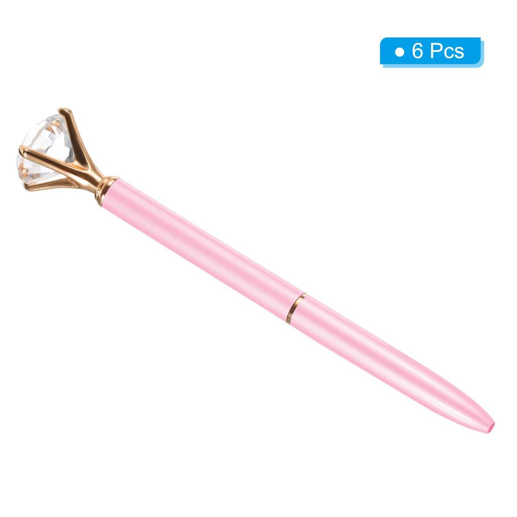 PATIKIL Ballpoint Stylus Pen, Crystal Diamond, Black Ink, 1.0mm Medium Point, Style 1, Pink, Pack of 6