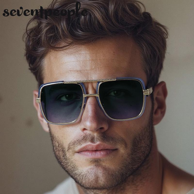 Steampunk Oversized Square Sunglasses Men Luxury Brand Vintage Metal Double Beam Punk Sun Glasses For Male Classic Shades