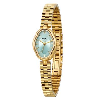 BERNY Watch Ladies Gold Watch Ladies Watch Vintage Copper Mirror Shape Japanese Quartz Movement 3ATM Waterproof All Stainless Steel Fashion Women