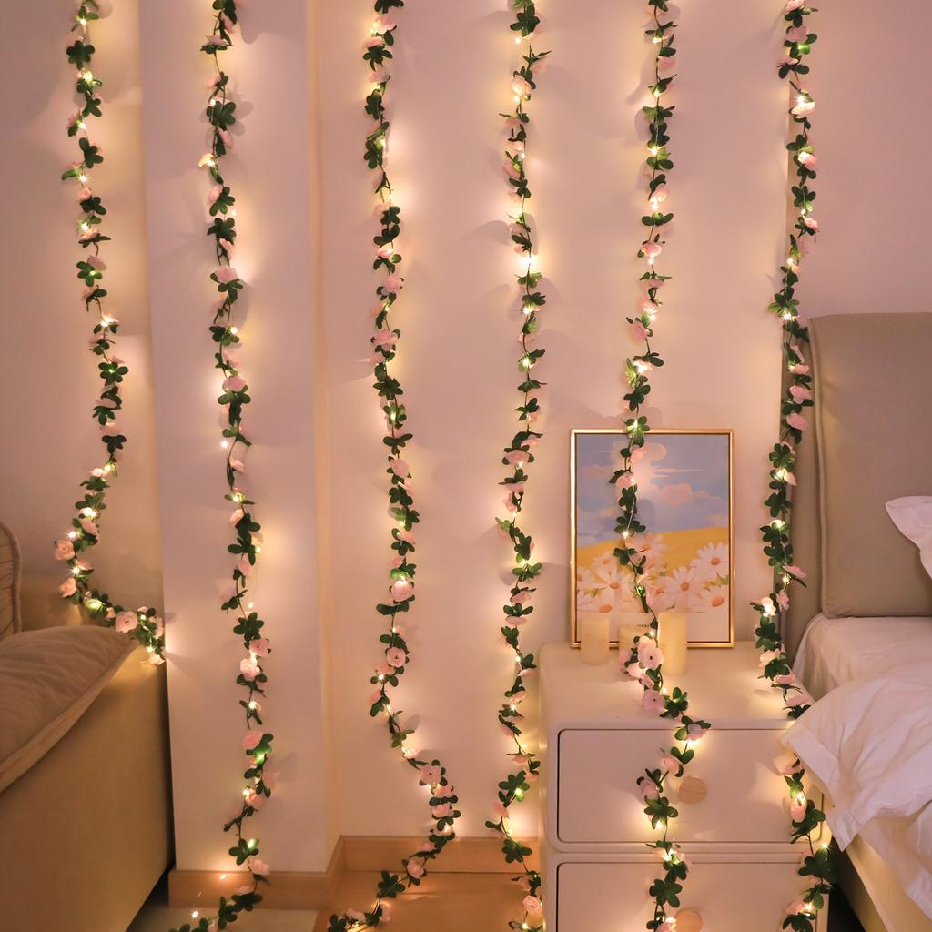 Xiaomi LED Lighted Artificial Pink Rose Vine Decoration, Battery Operated For Birthday Party, Bedroom, Party, Wedding,Season Decoration