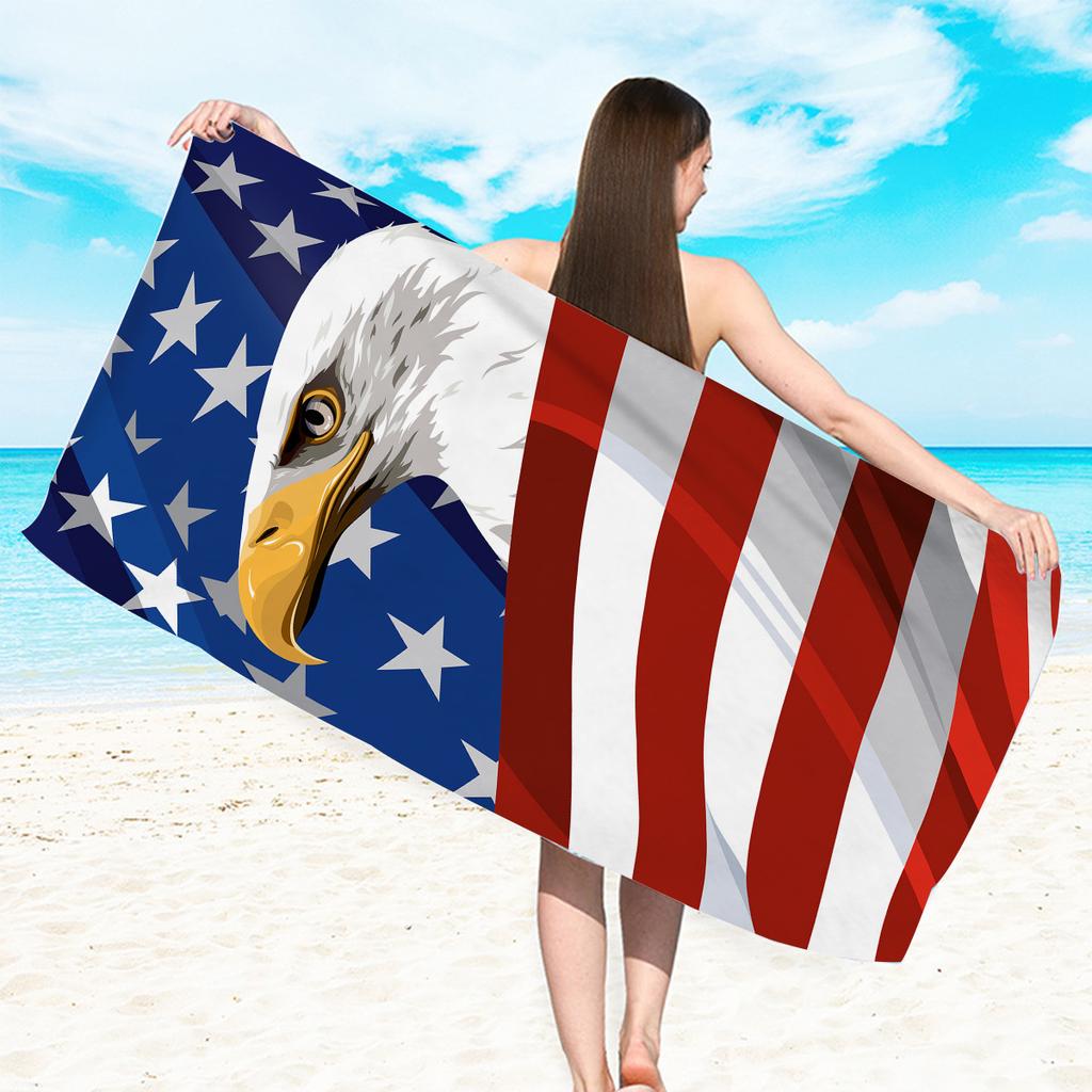 Série Drapeau Américain polyester imprimé numériquement fibre superfine polaire double face Serviette de bain pour vacances à la plage, serviette de plage