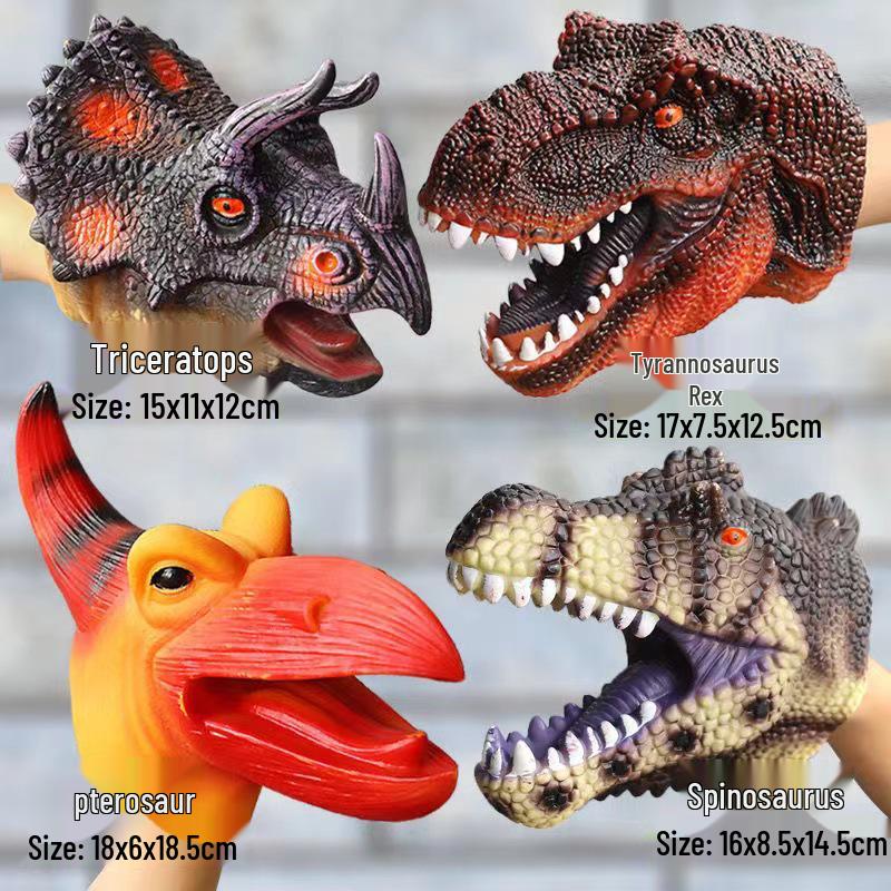 Dinosaur Hand Puppet Gloves - Soft Rubber Triceratops & T. Rex Simulation Toys for Kids