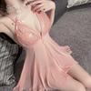 Women's Lace Sheer Bow Comfy Backless Cami Dress Lingerie Set
