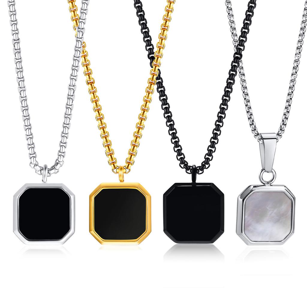 Square Natural Stone Necklaces for Men Women,Waterproof Multiple Colors Geometric Pendant Collar,Trendy Jewelry Gifts