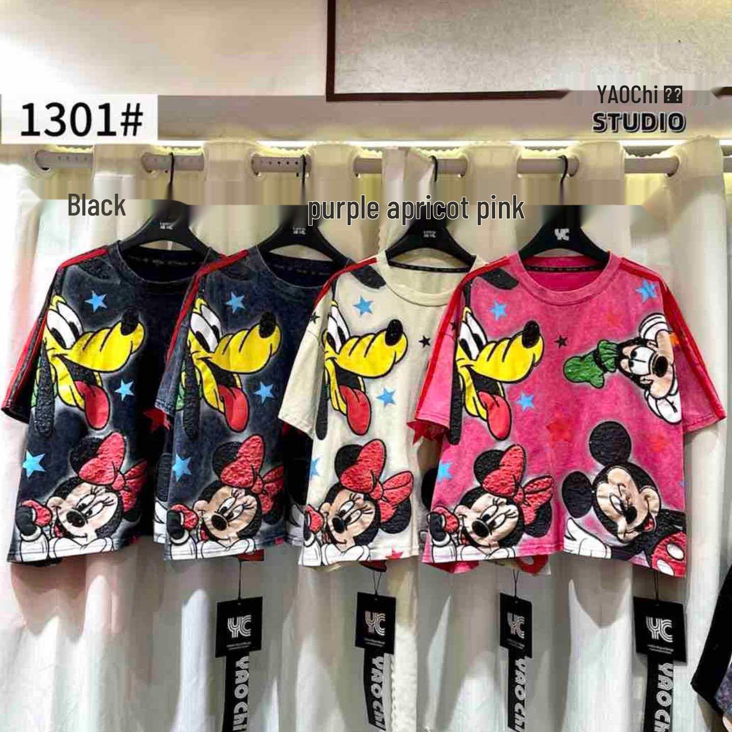 2026 Summer Loose Fit Cartoon Print Slimming Round Neck Women s T-shirt, Short Sleeve, Korean Style One Size