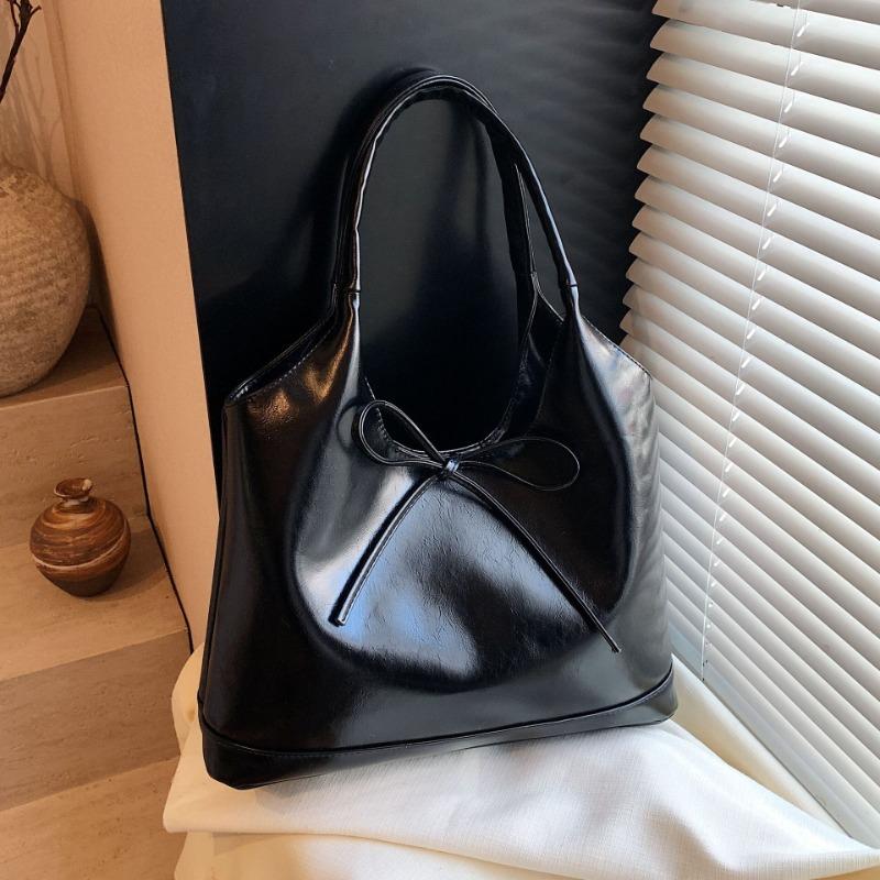 New Bow Niche Pu Women's Bag Simple Commuter Literary Shoulder Bag Large Capacity Underarm Tote Bag Women