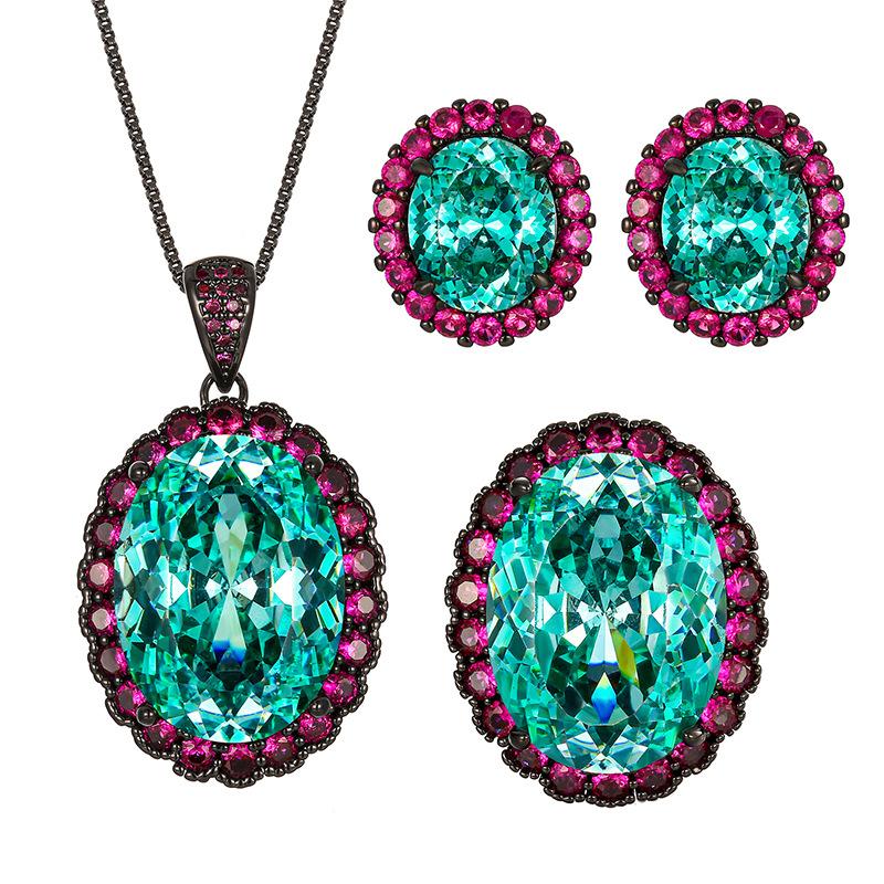 Jewelry Copper Bottom Gold Plated Imitation Para Green Black Gold Premium Egg Shaped Set Women'S Stone 15 * 20