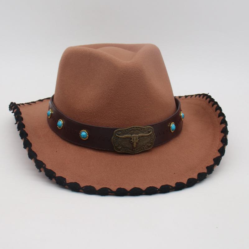 Men'S And Women'S Ethnic Style Western Cowboy Hat Sunscreen Travel Sunshade Top Hat Big Brim Jazz Hat Knight Hat