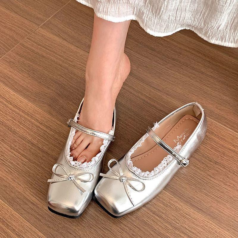 With skirt versatile soft sole comfortable ballet shoes summer Japanese fairy style bow Mary Jane single shoes