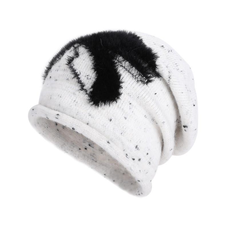 Splicing Fashion Plush Design Women Casual Knitted Hat For Autumn Winter And