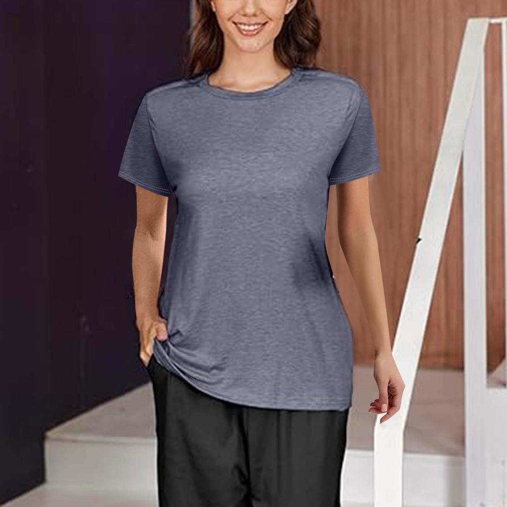 Women's Short Sleeve T,Shirt With Side Seam Adjusting Buckles Round Neck Casual Loose Fit Top