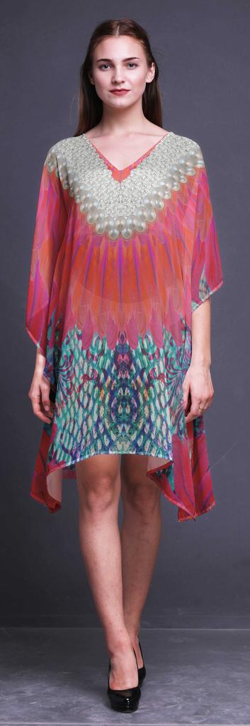 Phagun Short Caftan Midi Dress Beach Swimwear Cover Up Womens Kaftan-4X-5X