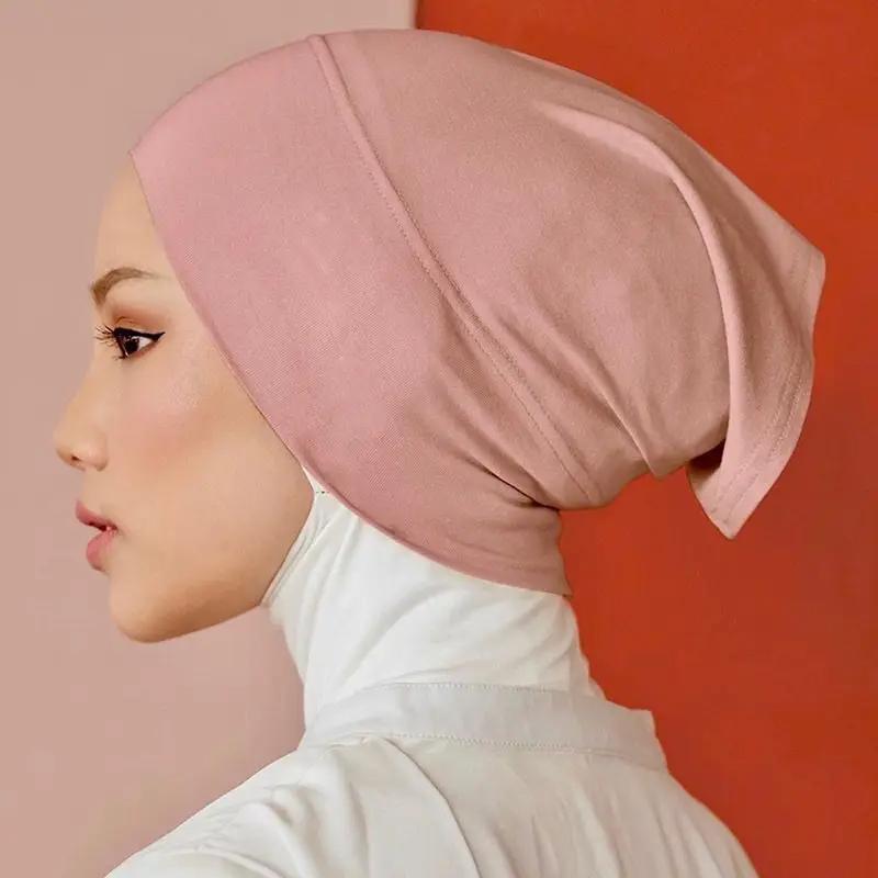 Ramadan Muslim Women Under Scarf Stretch Jersey Inner Hijabs Caps Round Front Under Hijab Cap Islamic Female Turban Bonnet