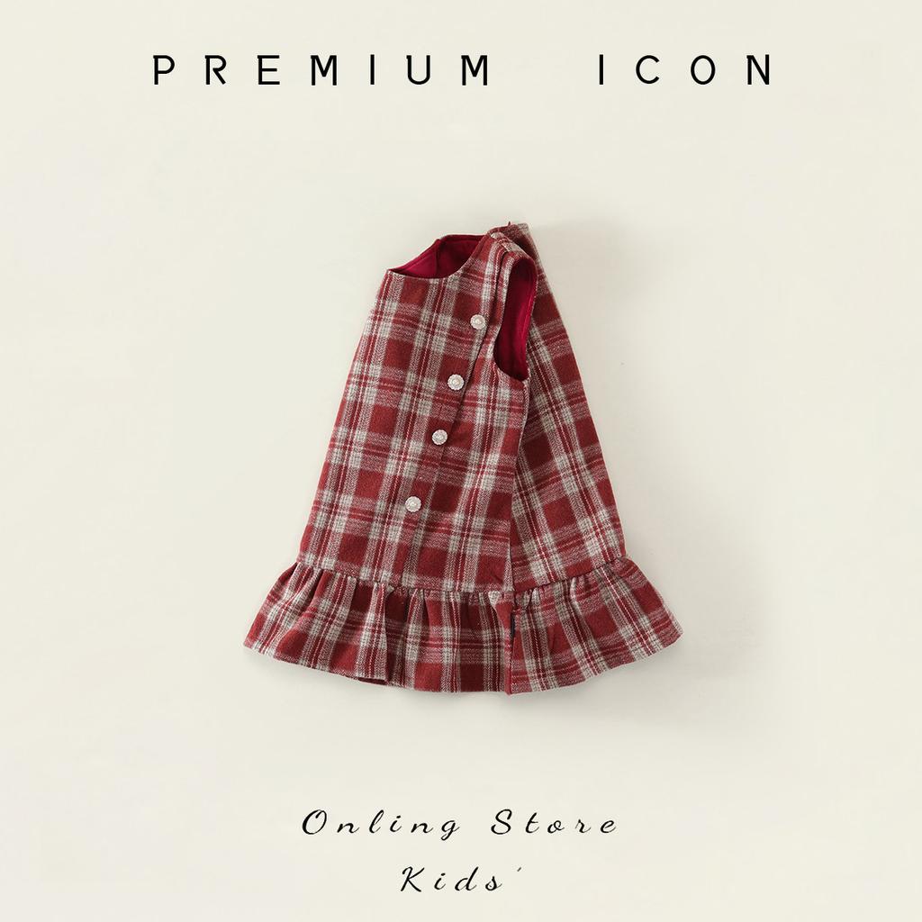 Autumn and Winter Girls Red Plaid Dress Baby Girl Western Style fashionable Plaid Vest Dress