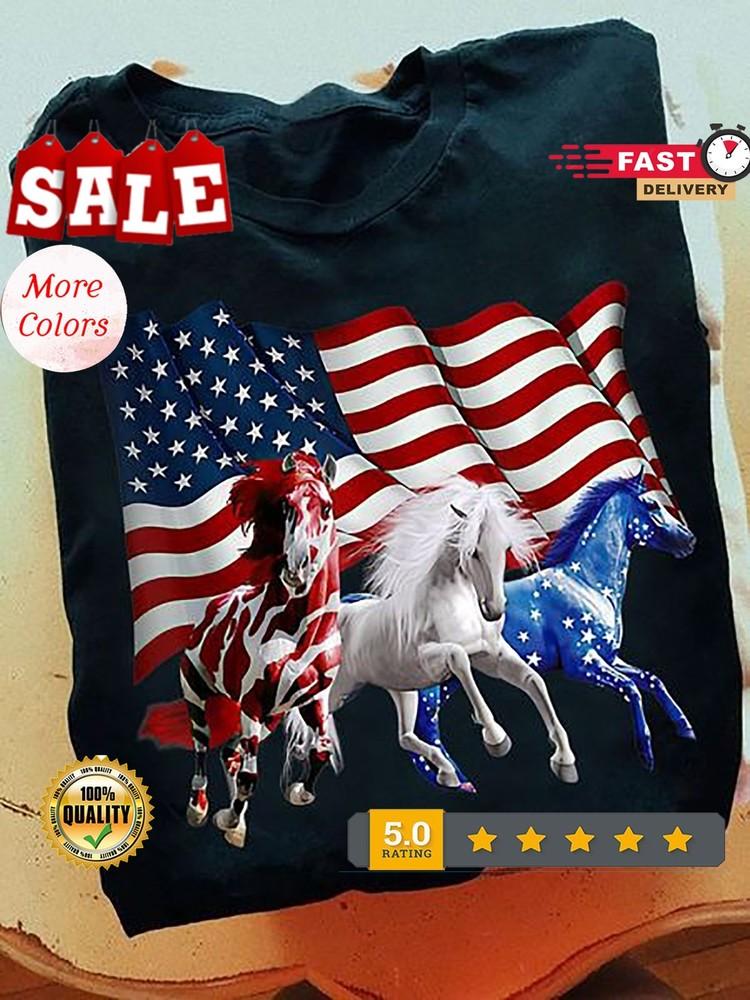 

horses American flag Independence day M