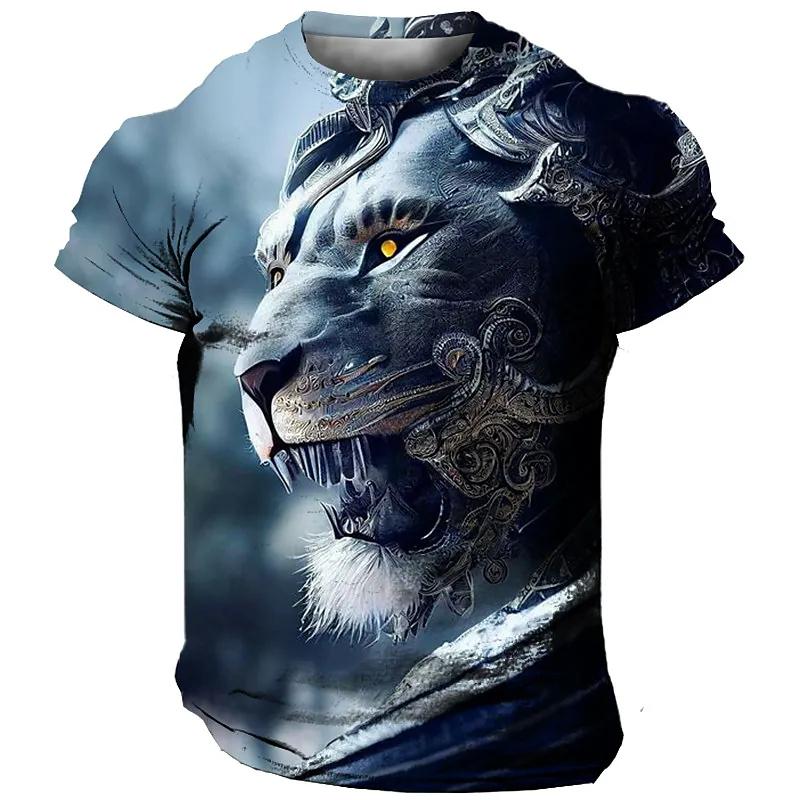 Übergroßes Herren-T-Shirt 3D Löwen-Print T-Shirts Tops Sommer Lässig Herren Tiermuster T-Shirt Streetwear Damen Mode Kleidung