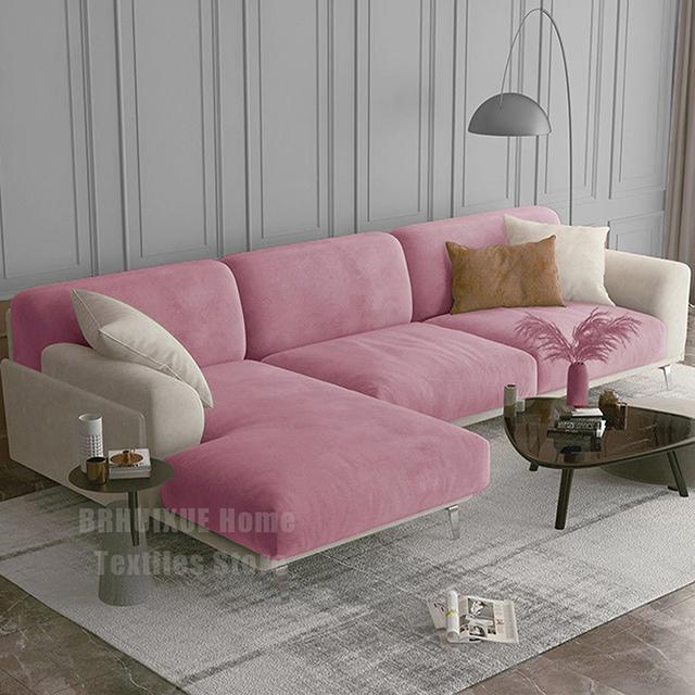 Velvet Sofa Seat Cushion Cover Stretch Plush Thicken Sofa Cover For Living Room L Shape Luxury Corner Furniture Sofa Slipcovers