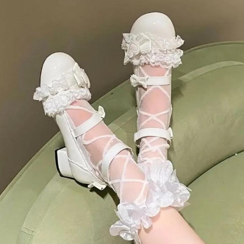 Lace Palace Leather Shoes Lolita Shoes Cute Lolita Japanese Sweet Bow Thick Custom Shoes Japanese Girls' Tea Party