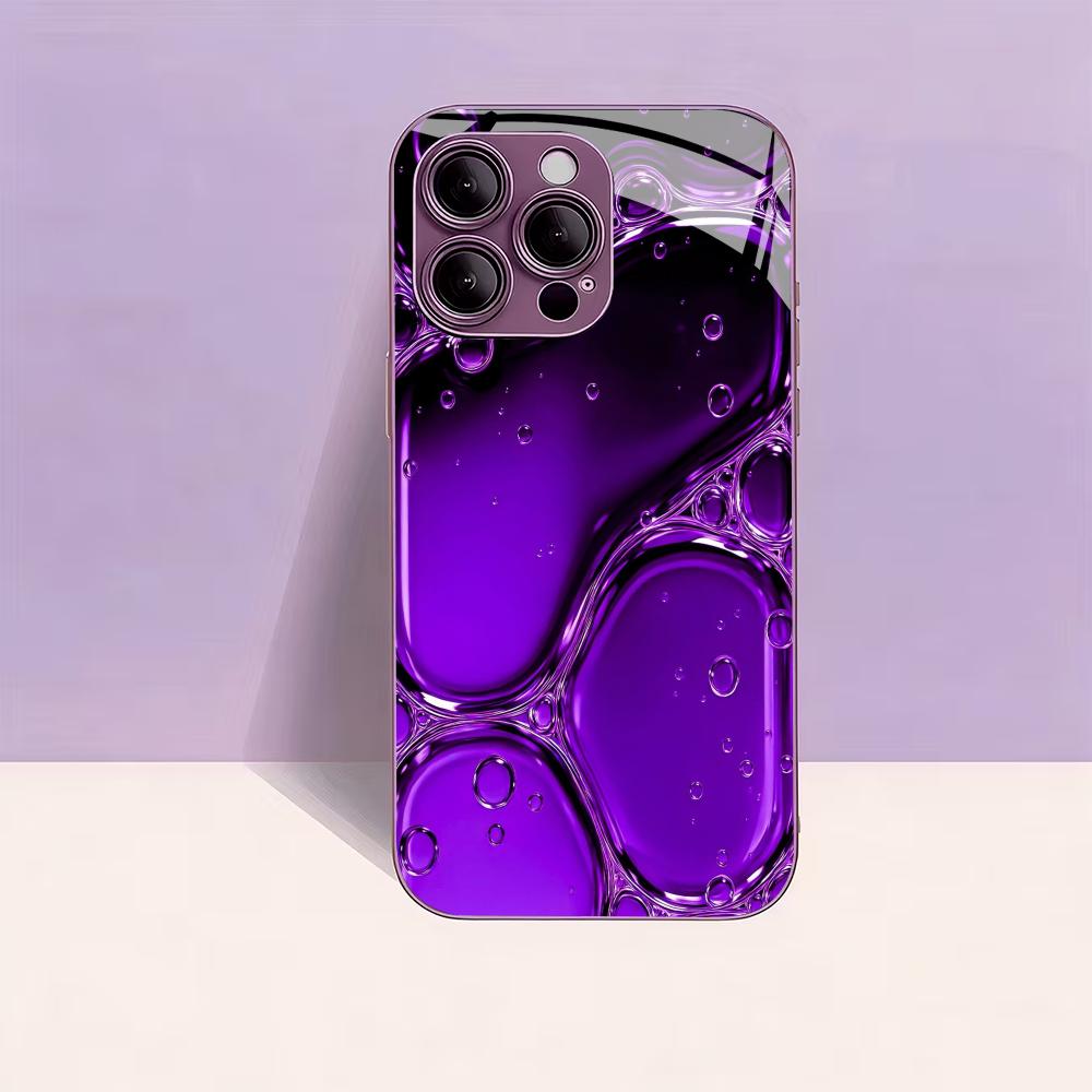 Purple Water Drop Effect for iphone 17 case Fashion for coque iphone Case fundas Glass for iPhone 17 16 15 14 13 12 pm Pro Plus