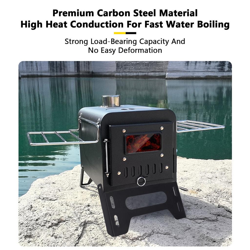   Outdoor Tent Stove, Small Wood Stove, Portable Camping Wood Stove for Tent, Ice Fishing with   Chimney Pipe for Cooking, Foldable Legs