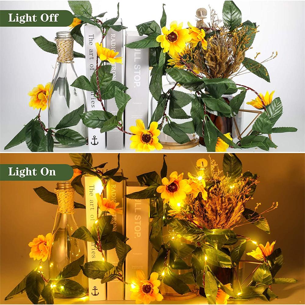 2M 20LED Sunflower String Lights Artificial Green Leaf Fairy Lights Holiday Garland For Garden Wedding Party Home Decoration
