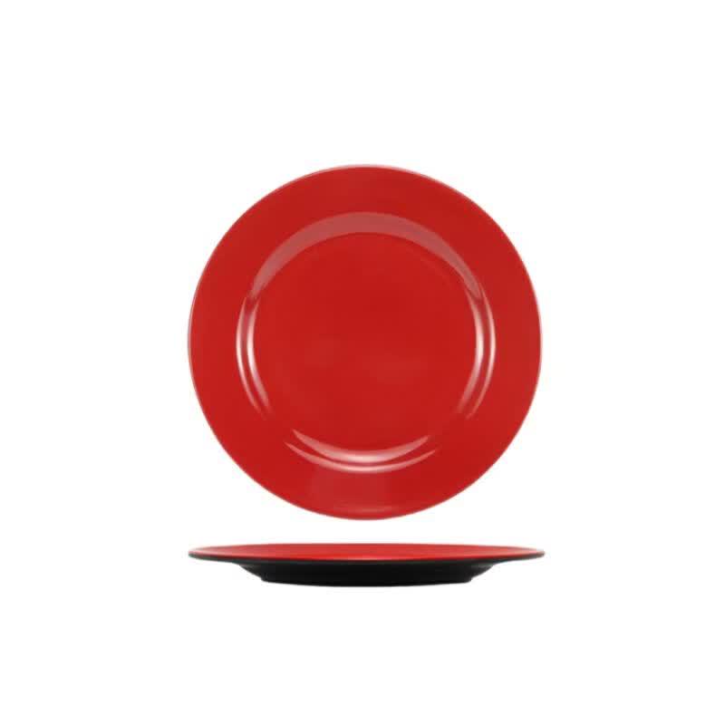 Qianxing Black & Red Melamine Flat Plate (Set of 10)