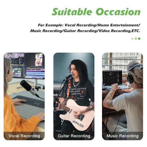 BOMGE USB Audio Interface (24-bit/192 kHz), XLR, Phantom Power, Direct Monitoring, Loopback for PC Recording, Streaming, Guitarists, Vocalists, and Po