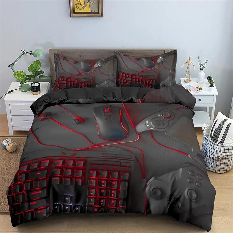 Kids Teens Video Games Duvet Cover Set Boys Gamer Comforter Cover Gaming Controller Pattern Bedding Set Polyester Quilt Cover