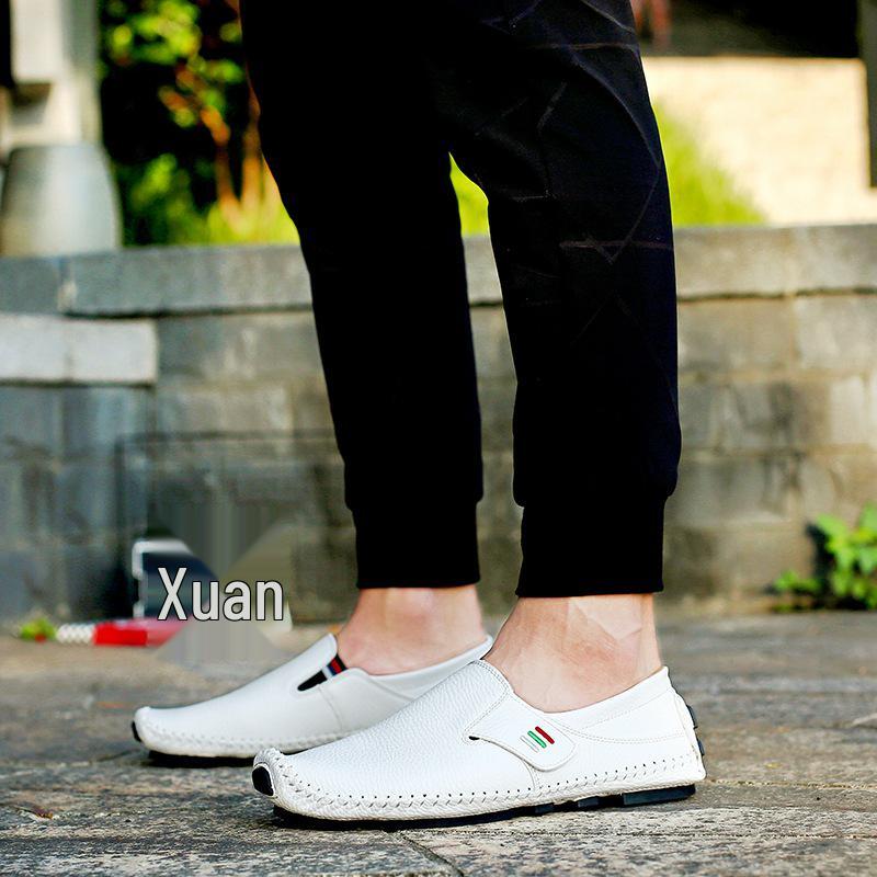 Four Seasons Men's White Breathable Leather Slip-On Driving Shoes