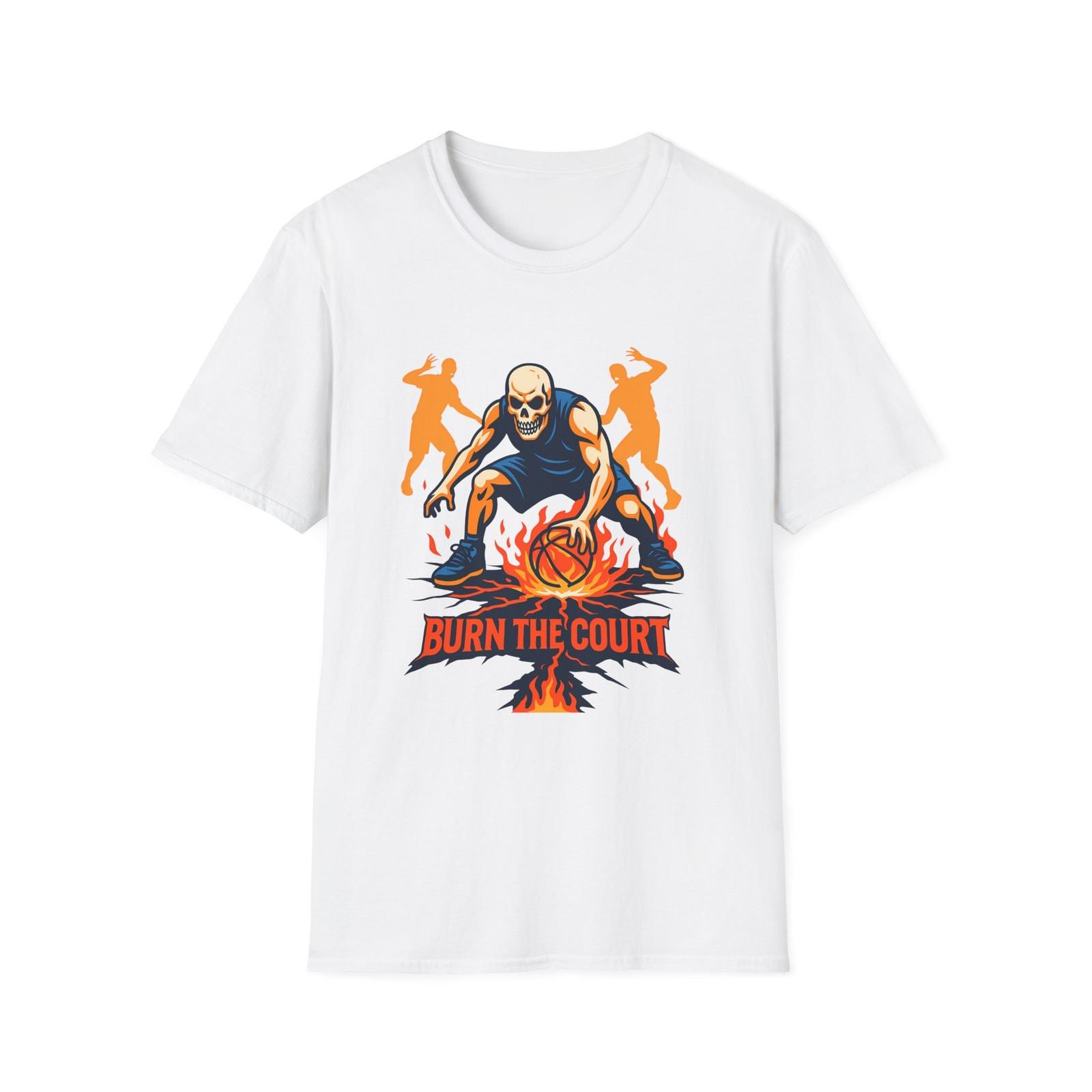 Unisex Softstyle T-Shirt Mens Womens Tees Top Skull Basketball Flaming Court Illustration S
