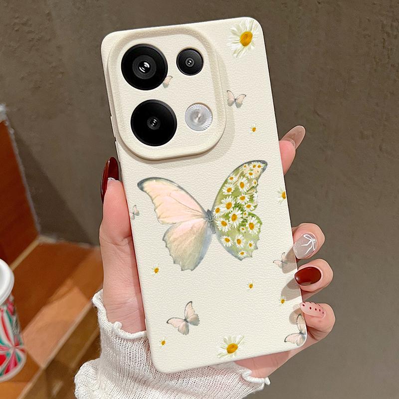 Butterfly Pattern Silicone Soft Phone Case for Xiaomi 13t Poco X6 M6 Pro Redmi Note 14 13 12 11 10 Pro Shockproof Leather Texture Plain Color Cover