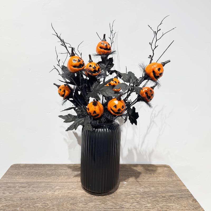 Halloween Artificial Pumpkin Bouquet Decor - Spooky Ghostly Pumpkins,Plastic Battery-Free Decoration for Home,Party,or Christmas
