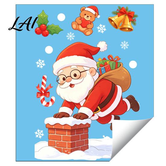 Festive Christmas Wall Art for Party Santa Claus Static Window Clings Glass Stickers with Snowflake Bear Decals Holiday Decor Bell Patterns,