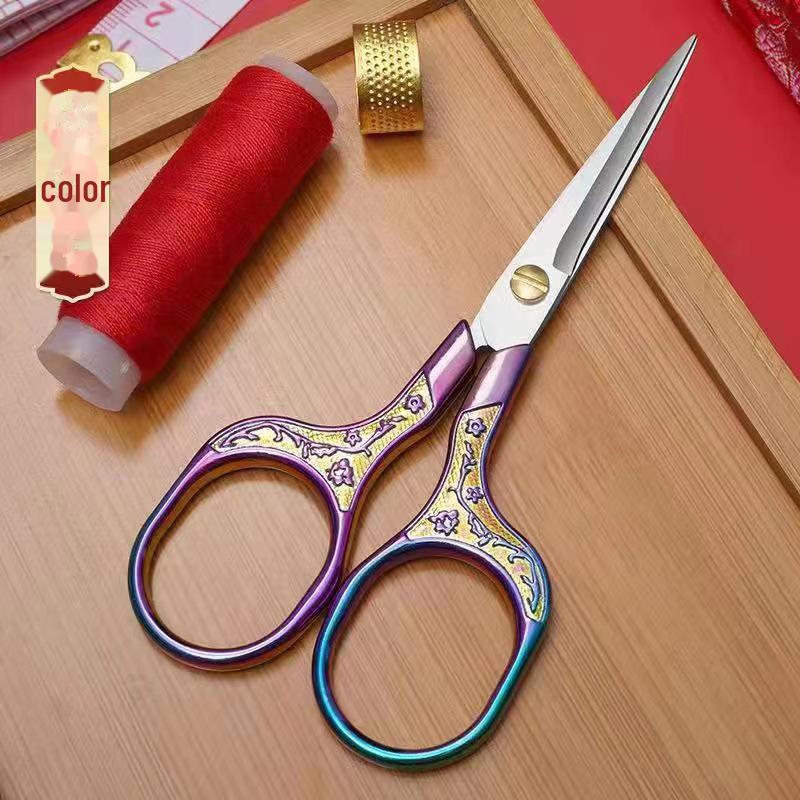Retro Plum Blossom Stainless Steel Scissors - Handmade Small Scissors for Embroidery, Paper, and Thread Cutting, Window Decorations