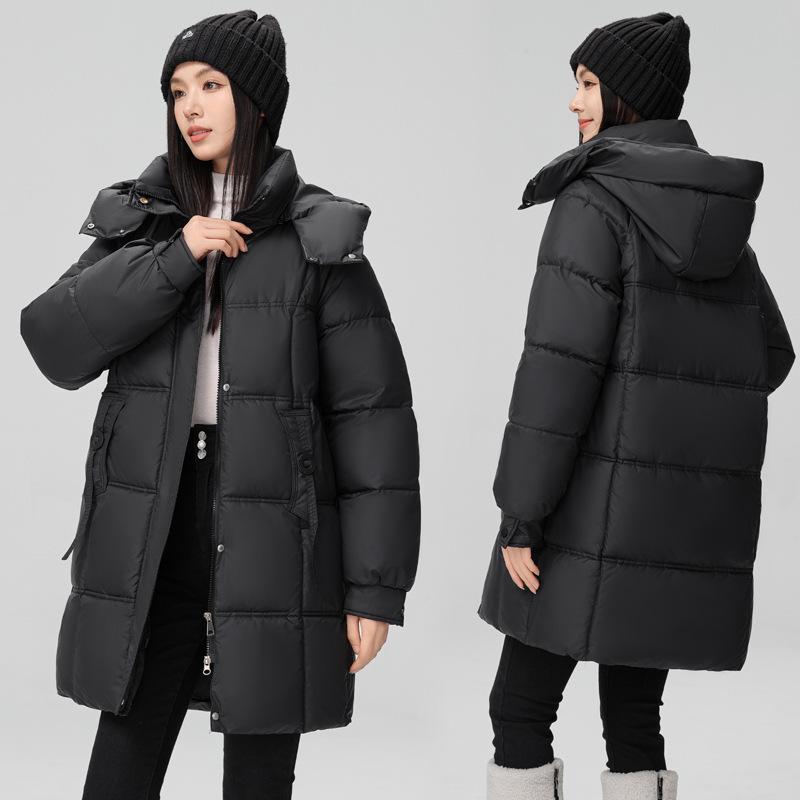 Cangzhou down cotton clothes women's hooded thickened streamers long down cotton clothes big quilt over the knee casual women's cotton jacket