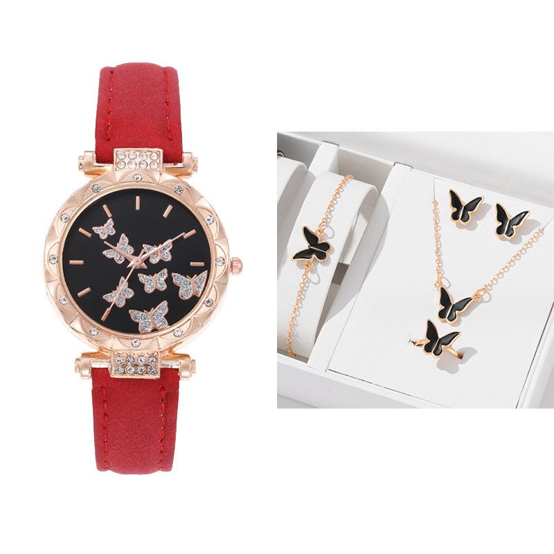 5-Piece Women’s Butterfly Quartz Wristwatch Jewelry Set - New Style Fashion Watches