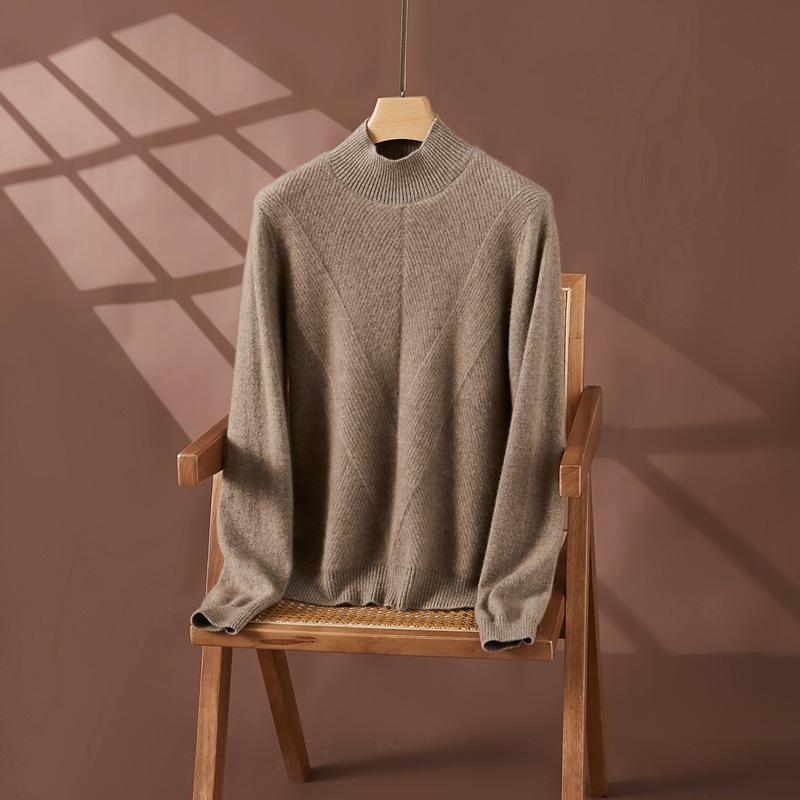 Women's Cashmere Half-High Neck Thick Knit Sweater for Autumn/Winter Warmth.