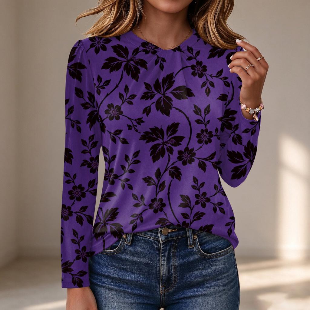 Women's Long Sleeve Knot Neckline Blouse, Color Casual Top for Everyday Wear