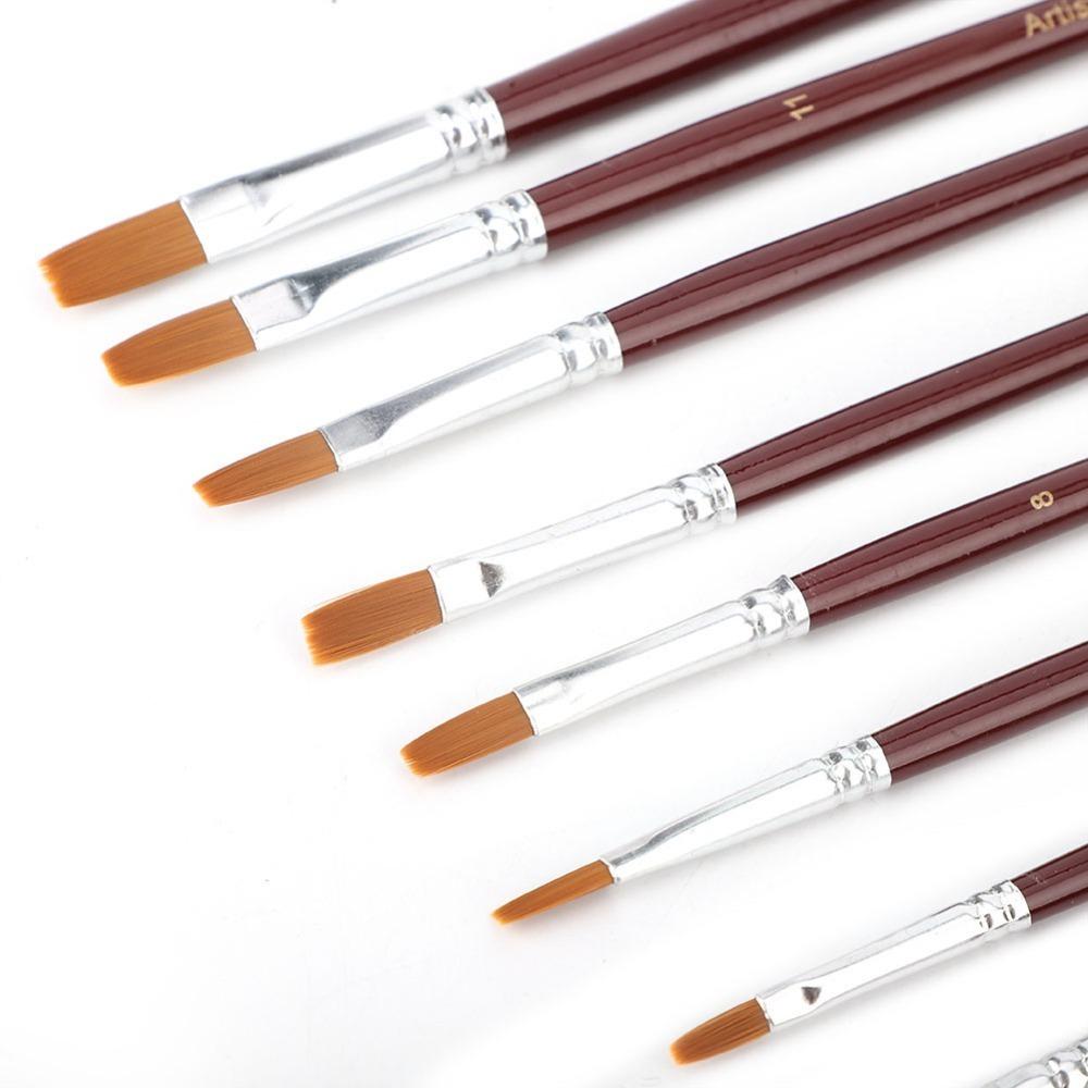 

12PCS Round & Flat Head Nylon Hair Brushes Oil Painting Brushes Oil Painting Flat