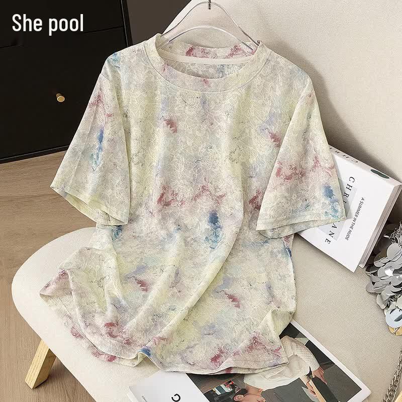 She Chi Round Neck Loose Fit Tie-Dye T-shirt L