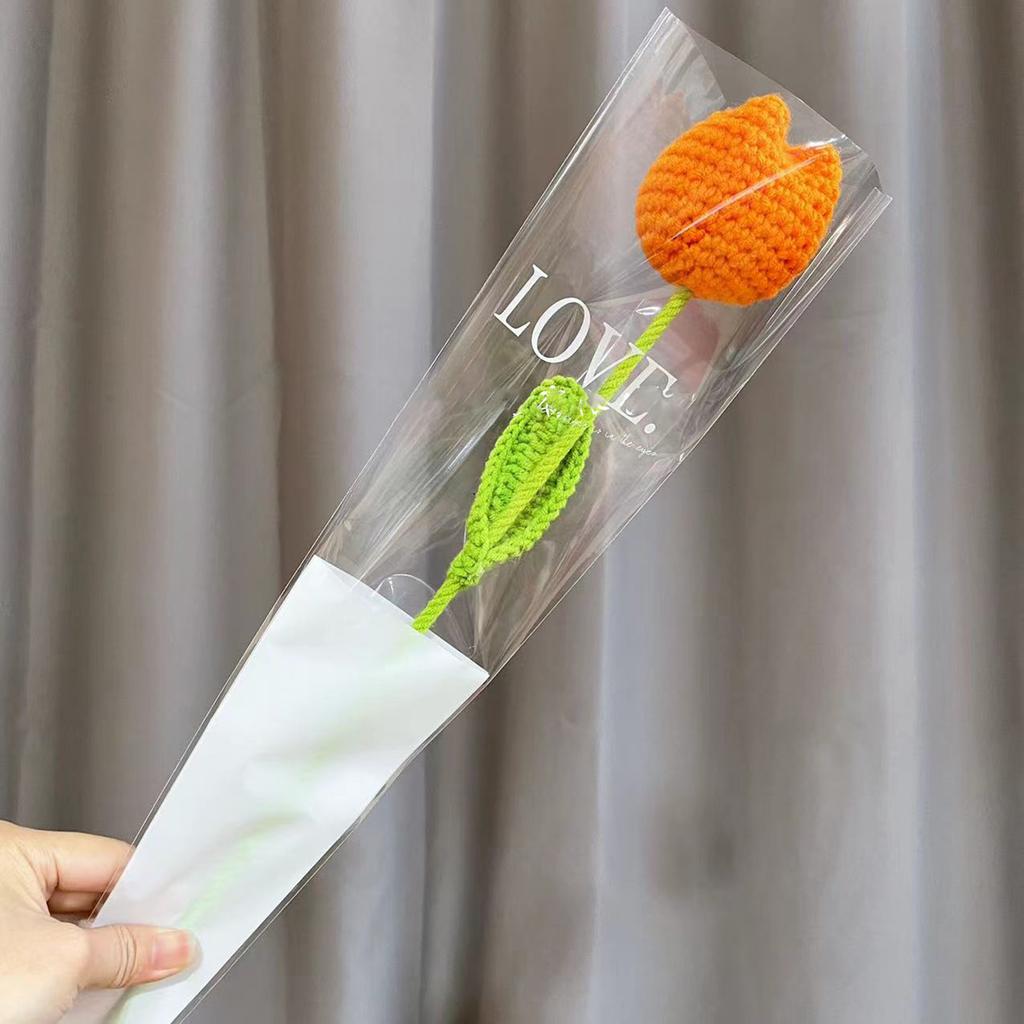 Crochet Tulip Flower Handwoven Flowers Table Decorative Ornaments Supplies for Bedroom Bathroom Room Decoration