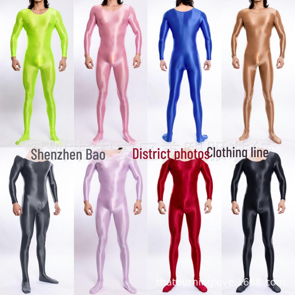 High Elastic Glossy Unisex Full-Body Jumpsuit - Large Size, Silky Luster, European & American Style, Sexy & Transparent, Smooth (Model 7076)