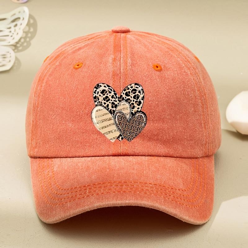 Fashion Leopard Love Heart Pattern Baseball Cap Denim Cotton Dad Hat Casual For Daily Leisure Sport Outdoor Activities оранжевый