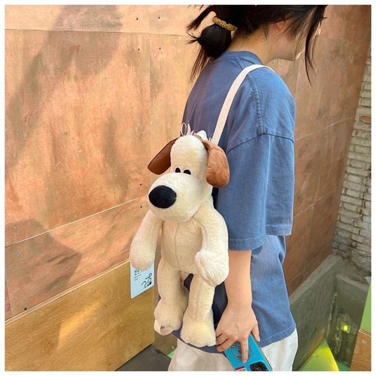 Adorable Puppy Dungaree Plush Backpack Doll | Soft Cartoon Plushie | Cuddly Birthday Gift for Kids