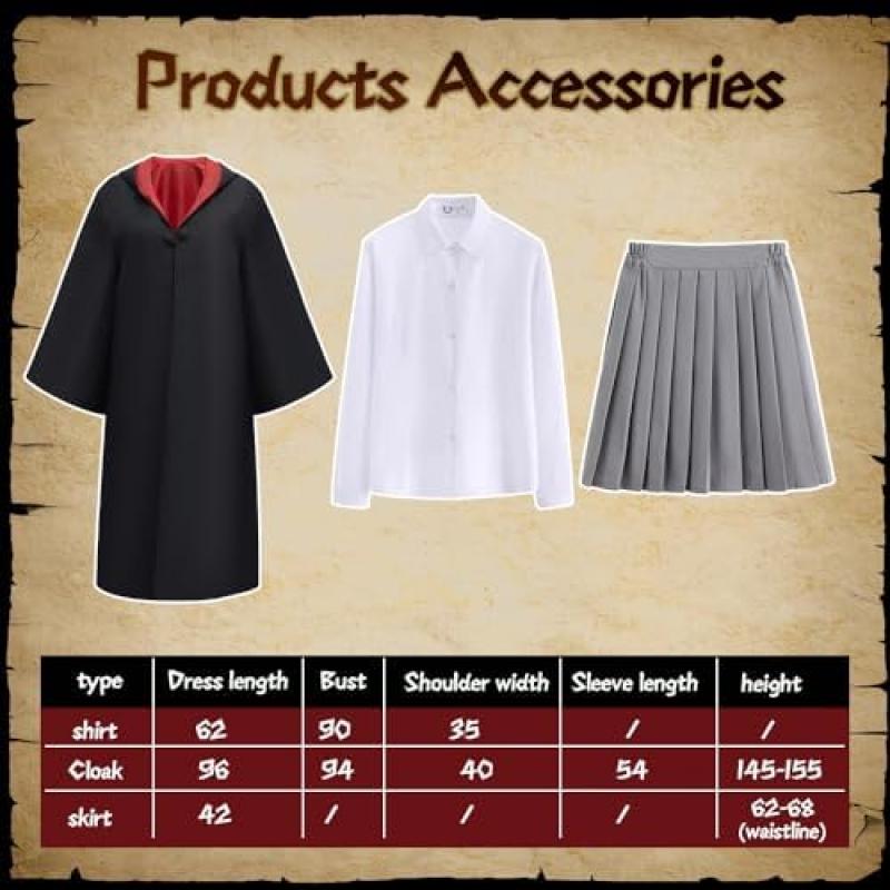 CJBIN 8-Piece Kids Magician Costume Set with Cape, Blouse, Skirt, Socks, Wand, Glasses, Bow Tie Necklace for Halloween Carnival Cosplay