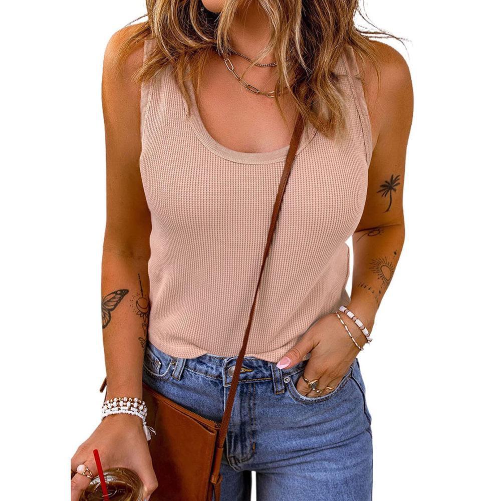 2023 Women's Spring & Autumn Vest: Comfortable Casual Solid Color U-Neck T-Shirt