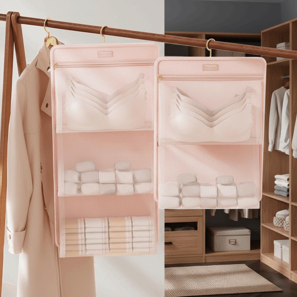 Foldable Underwear Storage Bag with Zipper Mesh Storage Bag Closet Organizer Wardrobe Storage