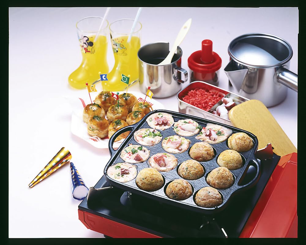 Ishigaki Cast Iron Takoyaki Pan, 16 Holes, Black, 20cm X 20cm X 3.5cm, Gas Compatible, Product Number: 3965